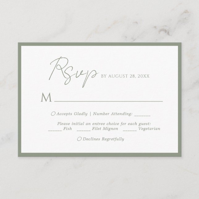 Minimal Script Menu Choice Sage Green Wedding Rsvp (Front)