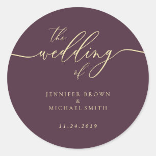 Minimal Script Midnight Fig Wedding Classic Round Sticker