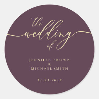 Minimal Script Midnight Fig Wedding Classic Round Sticker
