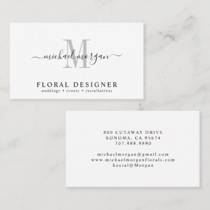 Minimal Script Monogram Floral Designer Business Card