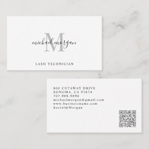 Minimal Script Monogram Lash Technician Business Card