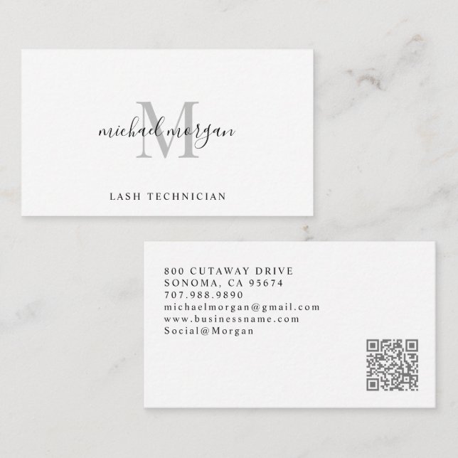 Minimal Script Monogram Lash Technician Business Card (Front/Back)