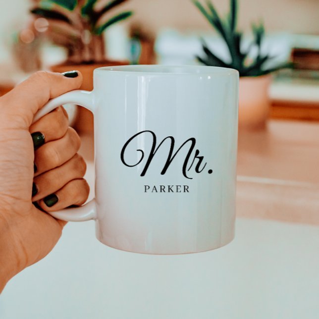 Minimal Script "Mr." Custom Wedding Couple Name Coffee Mug (Creator Uploaded)