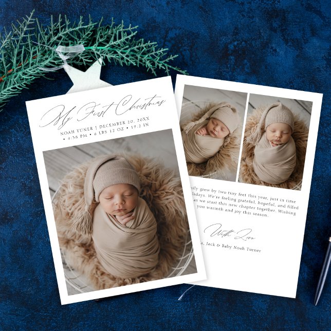 Minimal Script My First Christmas Baby Photo Card (Creator Uploaded)