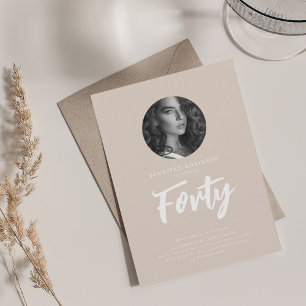Minimal Script Photo 40th Birthday Party Champagne Invitation