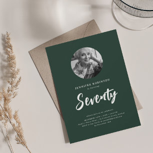 Minimal Script Photo 70th Birthday Emerald  Invitation