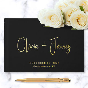 Minimal Script Photo Black Wedding Guest Book