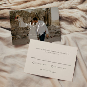 Minimal Script Photo Overlay Wedding RSVP Card