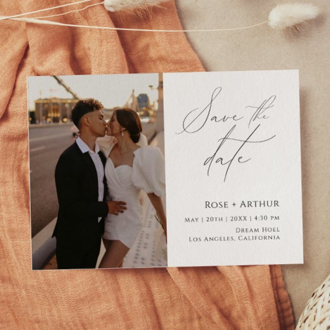  Minimal Script Photo Save The Date Postcard (Creator Uploaded)