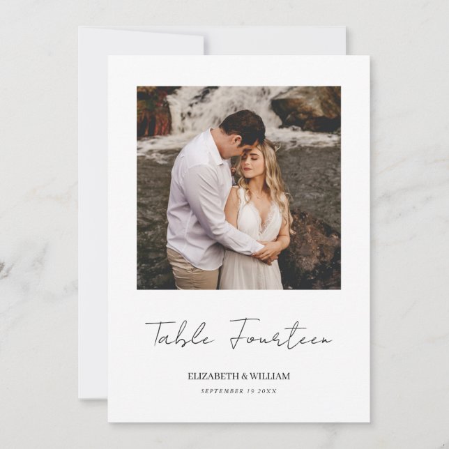 Minimal Script Photo Wedding Table Number Card (Front)