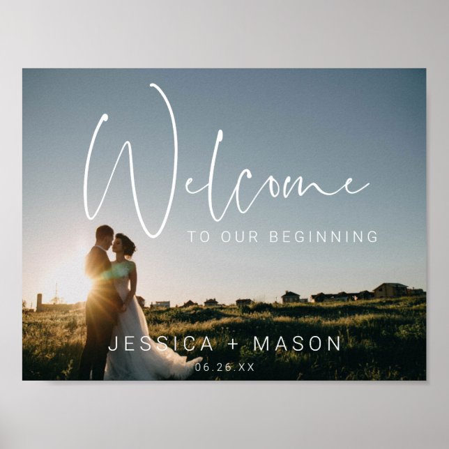 Minimal Script Photo Wedding Welcome Sign Poster (Front)