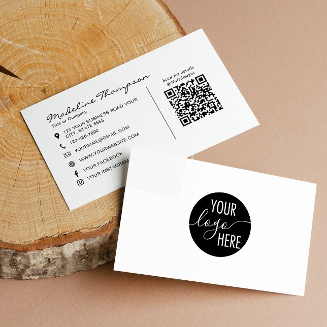 Minimal Script Professional Company Logo QR Code Business Card (Creator Uploaded)