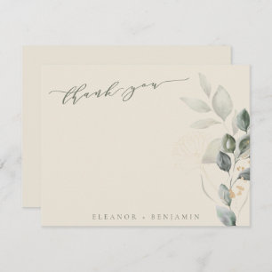 Minimal Script Rustic Gold Greenery Flat Wedding Thank You Card