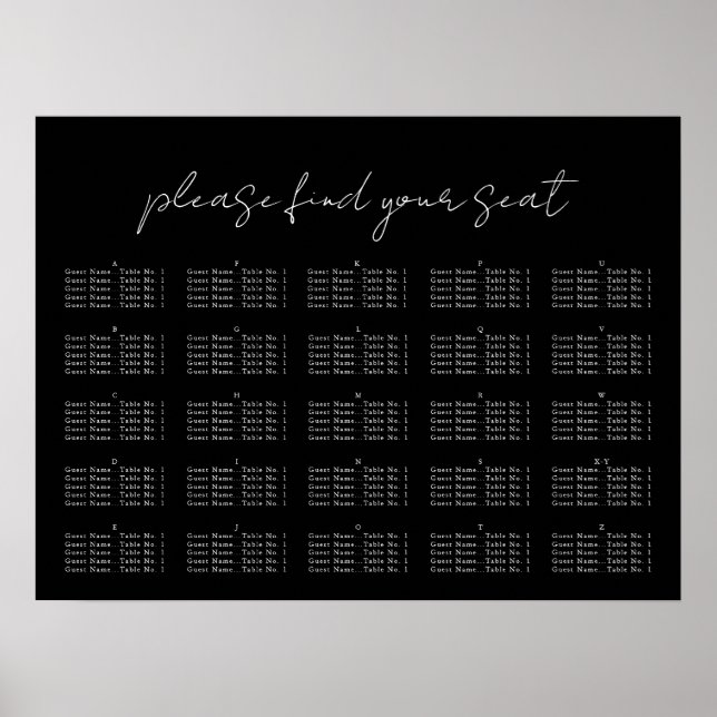 Minimal script, Seating Chart (Front)