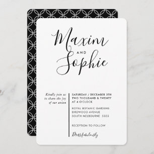 MINIMAL SCRIPT simple modern wedding black white Invitation