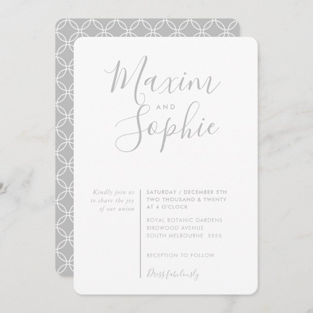 MINIMAL SCRIPT simple modern wedding plae grey Invitation (Front/Back)