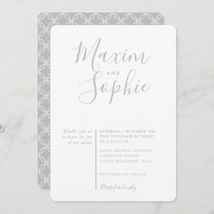 MINIMAL SCRIPT simple modern wedding plae grey Invitation
