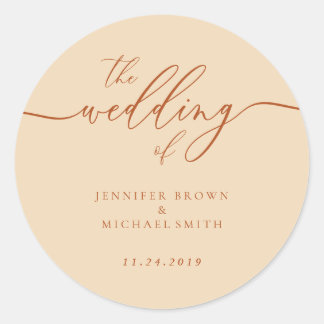 Minimal script Simple Wedding party terracotta Classic Round Sticker