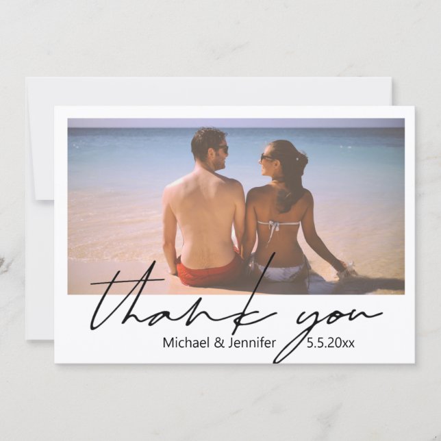 minimal script summer wedding photo thank you  card (Front)
