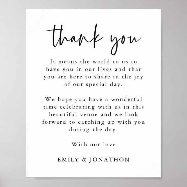 Minimal Script Thank You Letter to Wedding Guests Poster (Front)