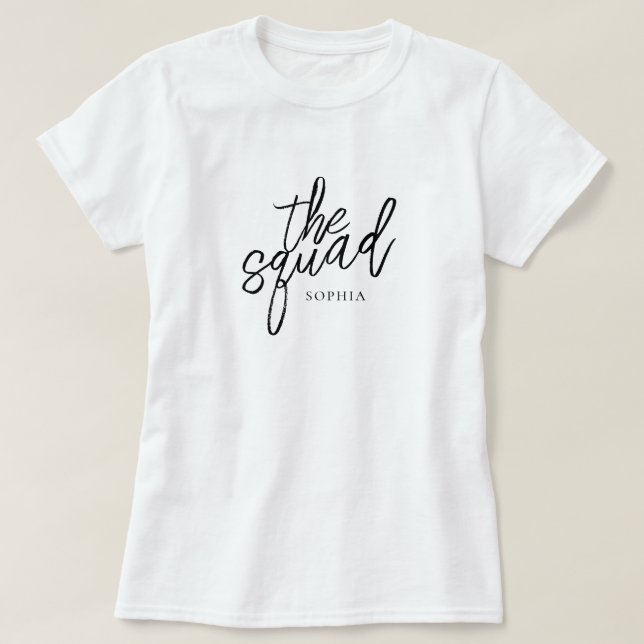 Minimal Script The Squad Bridesmaid Custom T-Shirt (Design Front)