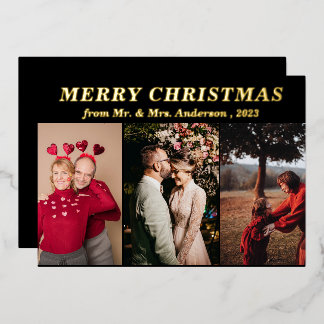 Minimal Script Three Photo black Merry Christmas 