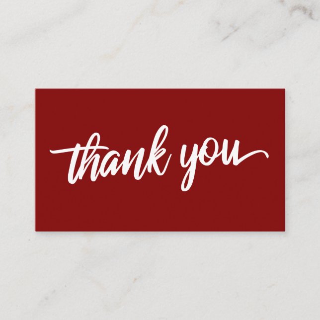 Minimal Script Typography Maroon Red Thank You Enclosure Card (Front)