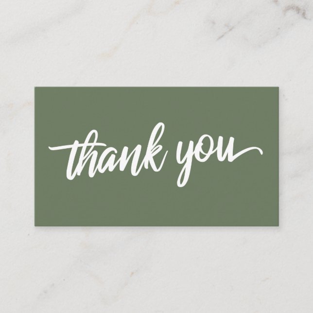 Minimal Script Typography Olive Green Thank You Enclosure Card (Front)