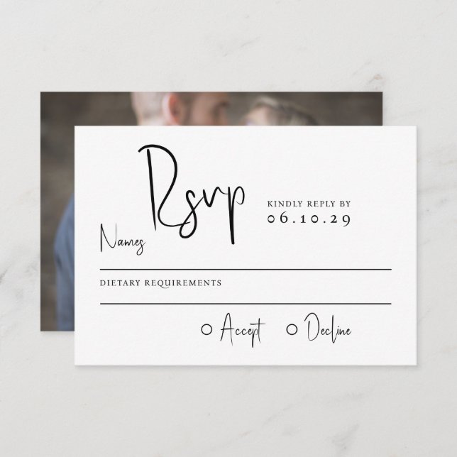 Minimal Script Typography Photo Wedding RSVP Card (Front/Back)