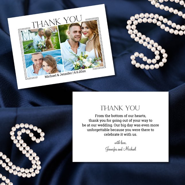 minimal script wedding 3 photos collage thank you card (Creator Uploaded)