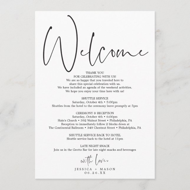 Minimal Script Wedding Itinerary - Wedding Welcome Program (Front)