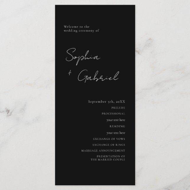 Minimal Script Wedding Program (Front)