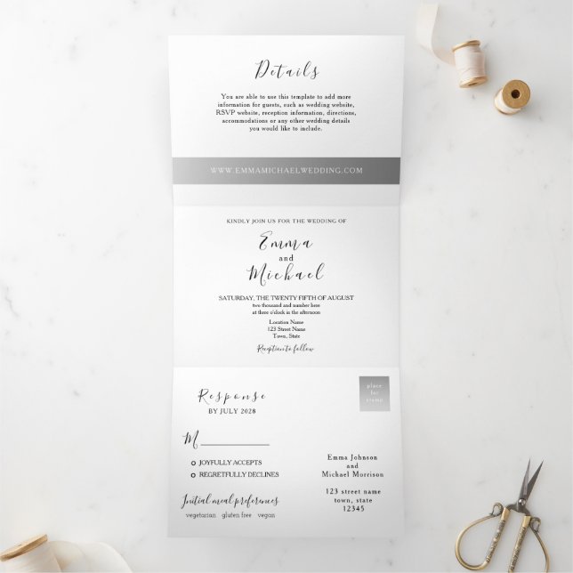 Minimal Script Wedding Tri-Fold Invitation (Inside)