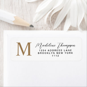 Minimal Script White Gold Monogram Address Return Address Label