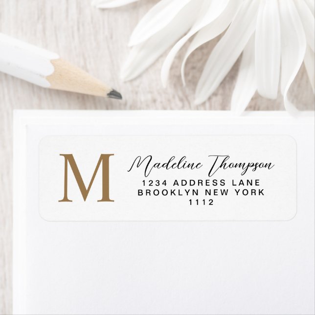 Minimal Script White Gold Monogram Address Return Address Label (Insitu)
