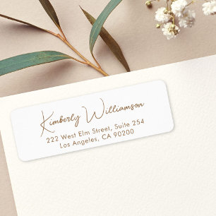 Minimal Script White Gold Return Address Label