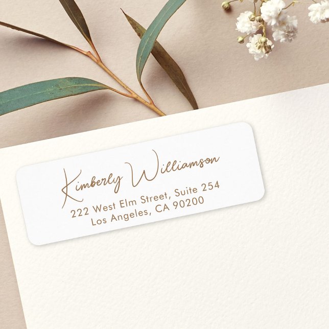 Minimal Script White Gold Return Address Label (Creator Uploaded)