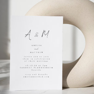 Minimal Script White Monogram Typography Wedding Invitation