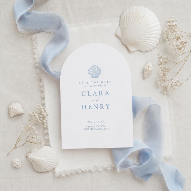 Minimal Seashell Coastal Wedding Save the Date Invitation (Creator Uploaded)