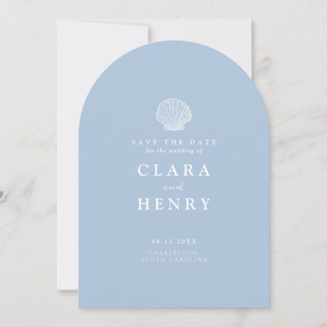 Minimal Seashell Coastal Wedding Save the Date Invitation (Front)