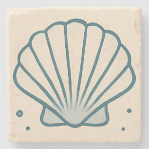 Minimal Seashell Ocean Art Tile Stone Coaster