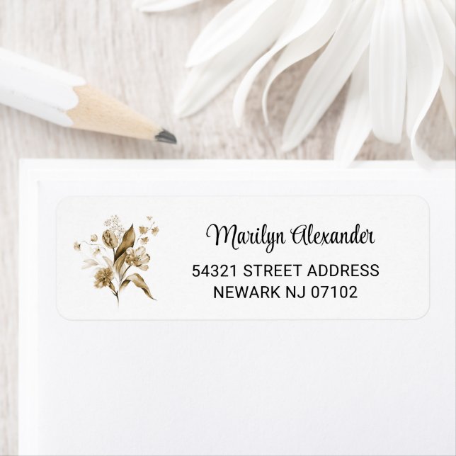 Minimal Sepia Still Life Floral Return Address Label (Insitu)