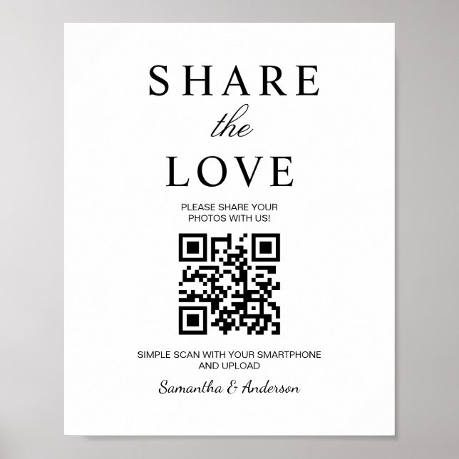 Minimal Share the Love Photo Sign with QR  (Matte) (Front)