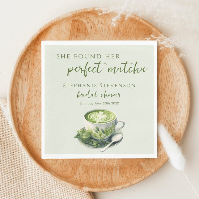 Minimal She Found Her Perfect Matcha Bridal Shower Napkin (Creator Uploaded)