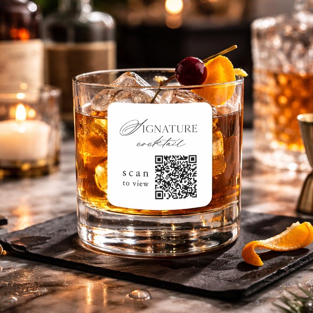 Minimal Signature Cocktail QR Code Wedding Sticker (Creator Uploaded)