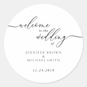 Minimal Signature Custom Name Date Welcome Wedding Classic Round Sticker