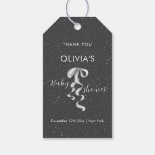 Minimal Silver Bow Winter Snow Baby Shower Gift Tags