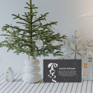 Minimal Silver Bow Winter Snow Books Baby Shower  Enclosure Card