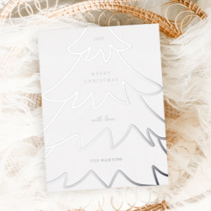 Minimal Silver Christmas Tree Foil Holiday Postcard
