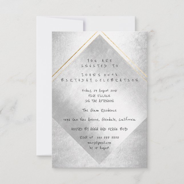 Minimal Silver Grey Gold Frame Birthday Party Invitation (Front)